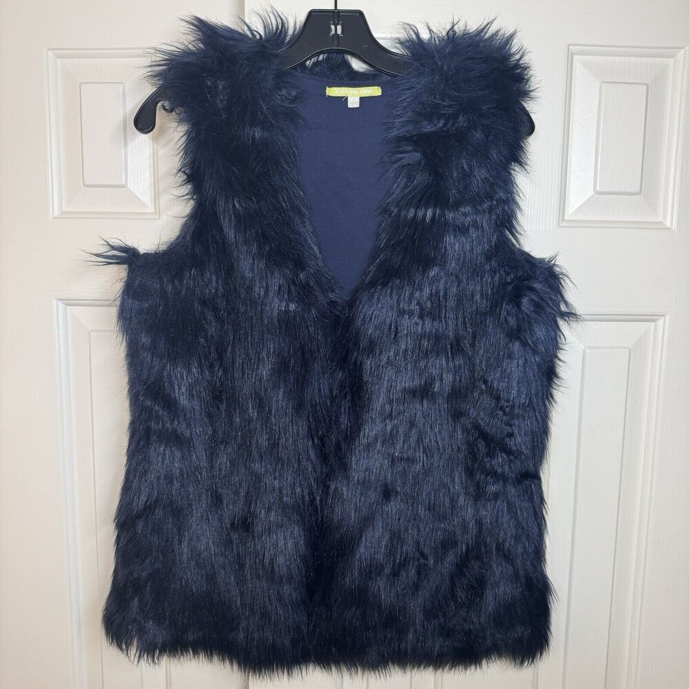 GIANNI BINI WOMEN'S Blue Faux Fur Shell Vest Women’s Small Hook Eye Closure - Picture 1 of 5